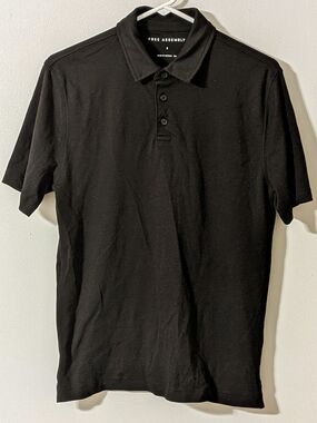 Free Assembly Mens Polo Shirt Size S Black 100% Cotton Short Sleeves Soft Casual